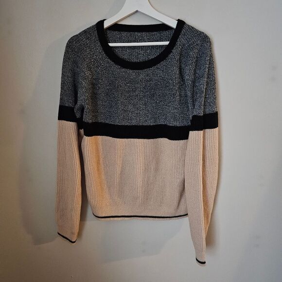 Shein Sweater Crewneck Color Block Stripe Knit Casual Neutral Trendy - Picture 10 of 10